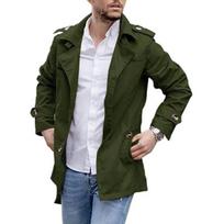 Men Mid Length Lapel Trench Coat Solid Color Loose Windproof Button Decor Single-breasted Casual Streetwear Spring Fall Jacket 3XL pilka
