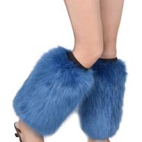 Women Vintage Vibrant Neon Furry Leg Warmers Winter Warm Fuzzy Faux Fur Boots Cuffs Sleeves Calf Length Socks Streetwear ežero mėlyna spalva