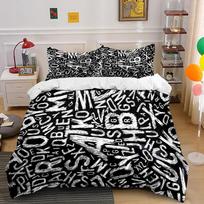 Black and White Graffiti Alphabet Pattern Bedding set (1 duvet cover, 2 pillowcases, duvet not included) 135x200cm