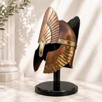 Norse Winged Helmet with Stand Steel Brass Viking Warrior Helm for Reenactment Medieval Helmet Decor Gift