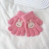 Children's Gloves, Cute And Warm Five-finger Plush Gloves For One Size rožinė