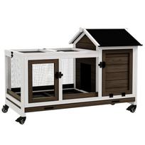 Wooden Rabbit Hutch, Guinea Pig Cage, with Removable Tray, Wheels - Brown 108 x 58 x 73.5 cm