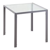 Modernus kvadratinis valgomojo stalas 2-4 žmonėms, su stikliniu stalviršiu ir metalinėmis kojomis, skirtas valgomajam, svetainei, pilkos spalvos 75 x 75 x 75 cm pilka