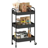 Three-Tier Steel Storage Trolley - Black 45 x 30.6 x 79 cm juoda