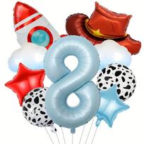 9Pcs Cloud Rocket Cowboy Hat Balloons Set Numbers 1-9 for Birthday Western Party Baby Shower Christening Wedding Celebration NUMBER&40inch