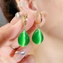 New Green Opal Drop Shaped Earbuckles for Women Retro Personality Fashion Daily Earrings Accessories Party Jewelry Birthday Gift