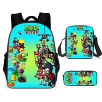 Printed Cartoon Backpack, Plant Vs. Zombie, Primary And Secondary School Students, Large-Capacity Schoolbag Three-Piece Set pencil bag