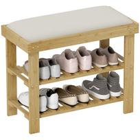 Shoe Bench with Seat, Bamboo Bench with Storage, 2 Open Compartments, Bench 60 x 29 x 49 cm Cream White 60 x 29 x 49 cm