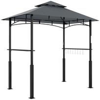 BBQ Gazebo, Garden BBQ Tent with Spice Racks, LED Lighting, Metal, Plastic, 243L x 148W x 248H cm, Grey 243 x 148 x 248 cm