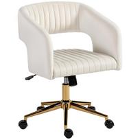 Rollable Desk Chair with Velvet-Look Cover, Height-Adjustable Office Chair, Tilt Function, Cream White 62 x 61 x 84 cm