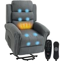 Massage Chair with Lift Assist, Recliner, Vibration Heads, with Reclining Function, Linen Look, Grey 87.5 x 87 x 108 cm pilka