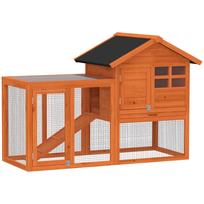 Rabbit Hutch 2-Tier Rabbit Cage with Waterproof Bitumen Roof, Run Enclosure, Ramp, Doors, Wood, 123,5x62,6x92,5 cm Orange 123.5 x 62.6 x 92.5 cm oranžinė