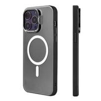 Magnetinis telefono dėklas, skirtas iPhone 12 13 14 Pro Max metalinis stovo laikiklis Magsafe belaidis įkrovimas matinis permatomas kietas dangtelis For iPhone13 Pro Max juoda