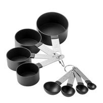 8 vnt. Matavimo puodelių ir šaukštų rinkinys, Sukraunami įdedami matavimo puodeliai su nerūdijančio plieno rankena, Plastikiniai virtuvės įrankiai 8pcs/set