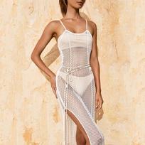 Moteriški apdangalai Vasarinė paplūdimio suknelė Vienspalvė Sexy Knit Beach Bikini maudymosi kostiumėlis Cover Up Apranga nuo saulės S balta