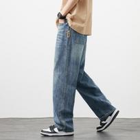 Winter Fleece Warm Cotton Jeans Men Loose Wide Leg Pants Elastic Waist Korean Velvet Flocking Outdoors Trousers 38 mėlyna