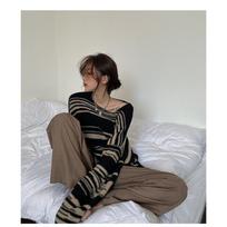 KOSY NEW Women Punk Gothic Striped Long Sleeve Loose Patchwork Sweater Hip Hop Retro Oversize Pullover Casual Knitted Jumpers One Size