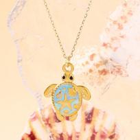 Stainless Steel Bohemian Blue Sea Turtle Oil Drop Pendant Necklace, Hawaiian Marine Life Beach Vacation Clavicle Chain