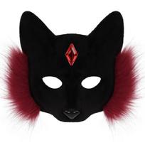 Faux Furs Wolf Foxes Mask Plush Cats Half Face Mask Foxes Cats Wolf Cosplay Costume for Masquerades Halloween Christmas juoda/raudona