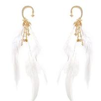 Fashion Feather Tassels Earrings With Crystal Details Lightweight Ear Cuff Jewelry For Women Girls Parties Weddings 1