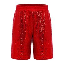 Boys Jazz Dance Stage Performance Costume Shiny Sequins Shorts Elastic Waistband Soft Lining Pockets Comfort Fit 5-6 Years raudona