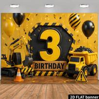 2D Excavator Dump Truck 3rd Birthday Backdrop, Construction Theme Photography Background Cloth 47.2x31.5inch/120*80cm