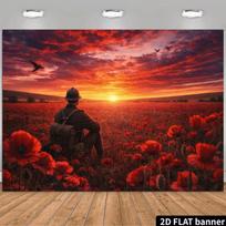 2D Remembrance Day Poppy Field Backdrop Sunset Soldier Banner 47.2x31.5inch/120*80cm