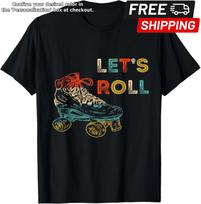 Retro Let_s Roll Roller Skating Skater Skate Vintage 70s 80s Gift Unisex T-Shirt L