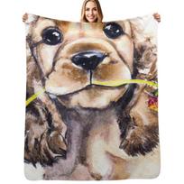 Cocker Spaniel Puppy Flower Power 2 Throw Blanket Warm Comfortable Blanket Gift for Parents Friends Size: 75*100cm, Weight: 230 GSM