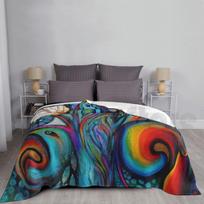 Moon Magic Blanket For Sofa Bed Travel Tree Of Life Birds Spirits Cat Moon Visionary Art Abstract Surreal Dream Size: 75*100cm, Weight: 230 GSM