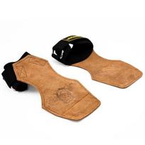 Adjustable Leather Wrist Wraps Lifting Grips with Padded Palm for Deadlift Pull Up Gym Men Women Light brown 3.0