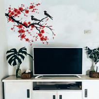 Ink Chinese Style Sakura Japanese Cherry Blossom Wall Stickers For Living Room Home Decoration Decal raudona
