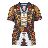 3D printed pirate captain T-shirt fun role-playing costume neck short sleeved T-shirt new casual T-shirt men's top S