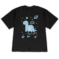 Minimalist Cute Dinosaur Doodle Graphic T-Shirt Kawaii Space Print Short Sleeve Casual Tee for Women Y2k Korean Versatile Tops XS juoda