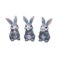 3 Pieces Resin Hare Figurine Indoor Outdoor Bunny Set Cute Statue for Yard, Home,