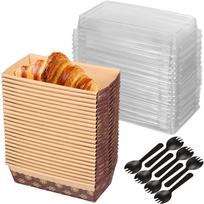 25Pcs Paper Baking Pan Reusable Paper Mini Loaf Pan with Lid and Fork Stackable Rectangular Paper Pan Mold Bread Cake Box ruda