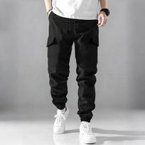 Mens American Style Multi Pocket Drawstring Casual Workwear Cargo Long Pants S juoda