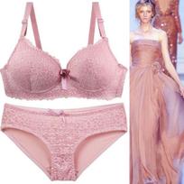 Sexy Luxurious High-end Western-style Lingerie Set Featuring A Fashionable Push-up Lace Bra and Skin-friendly Breathable Panties 75B rožinė