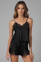 Vivisence piżama satin set v-neck with lace trim for nightwear comfort 2037, czarny, s