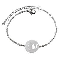 EFAYN Women's Bracelet, Lovely Cat Heart Design, Round Cat and Butterfly Pendant, Adjustable Length, Silver Bangle