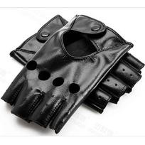 New Women Black Hot Driving Half Finger PU Leather Gloves juoda