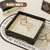 Entrance Key Storage Tray Box Light Luxury Ancient Leather Aromatherapy Tray French Decoration Ornament Simple Key Storage Tray juoda balta spalva