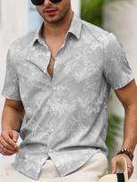 Tropical Palm Leaf Print Short Sleeve Button-Up Men's Shirt Casual Summer Style Beach Attire Casual Shirt S