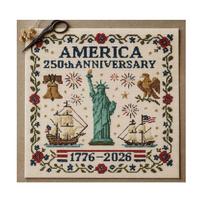 US 250th Anniversary Patriotic Printed Cross Stitch with Threads & Needle 1776-2026 Design for Men Women Friends Family Members