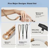 PISEN Wrist Anti-Theft Anti-Loss Anti-Drop Strap with Clip, Pad, Patch, Adjustable Outdoor Accessory, Suitable for Apple 16, Mate 70, Xiaomi, Black