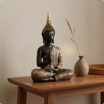 Meditating Buddha Figurine Resin Meditation Ornament Handcrafted Look Buddhist Decoration