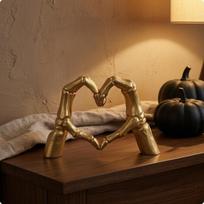 Skeletal Palm and Heart Figurine Resin Bone Statue 3D Love Hand