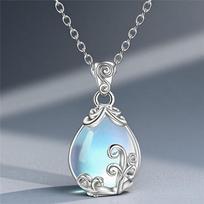 Charm Female Crystal White Moonstone Water Drop Pendant Necklace Vintage Silver Color Wedding For Women Matches the image