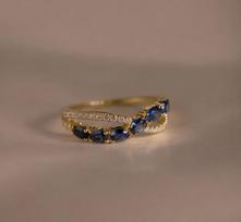 Noor Ring, Gold - Ruby Pink Sapphire Emerald Blue Sapphire, Double Band Gemstone Ring, Luxury Statement Anniversary Gift Her 6 mėlyna