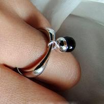 925 Silver Simple Rings For Women Men Finger Adjustable Open Retro Black Ball Tassle Ring For Party Birthday Gift resizable